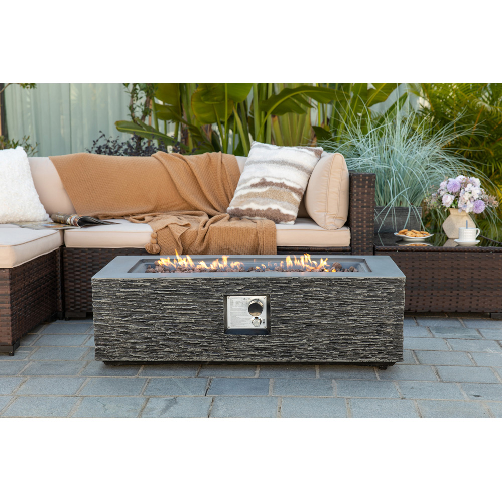 Teamson Home Grey Rectangle Faux Stone Outdoor Gas Fire Pit 106cm Image 8