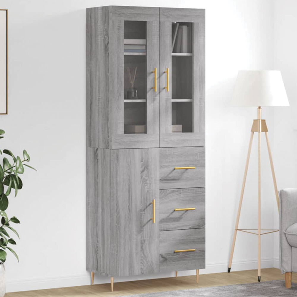 vidaXL 3 Door 3 Drawer Grey Sonoma Highboard Image 1