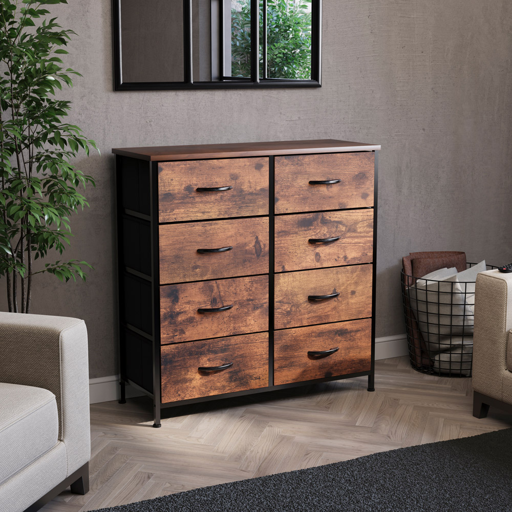 VIDA DESIGNS Chorley 8 Drawer Rustic Brown Fabric Chest of Drawer Image 4