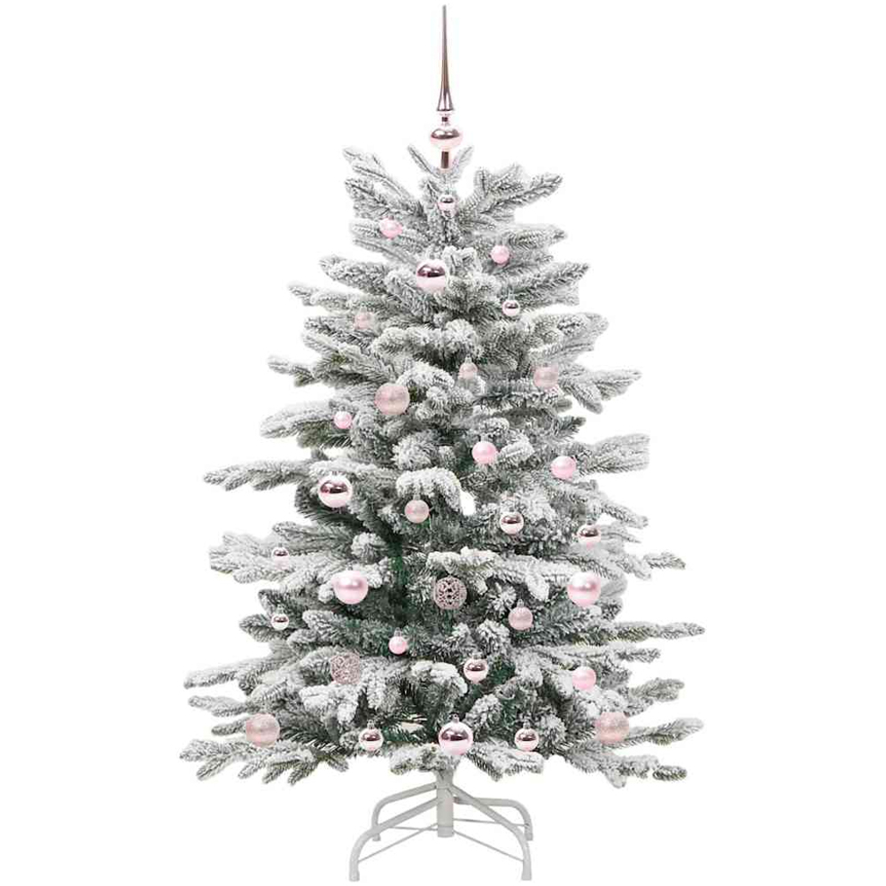 vidaXL Pre-Lit Pink Baubles White Artificial Snow Flocked Christmas Tree 4ft Image 4