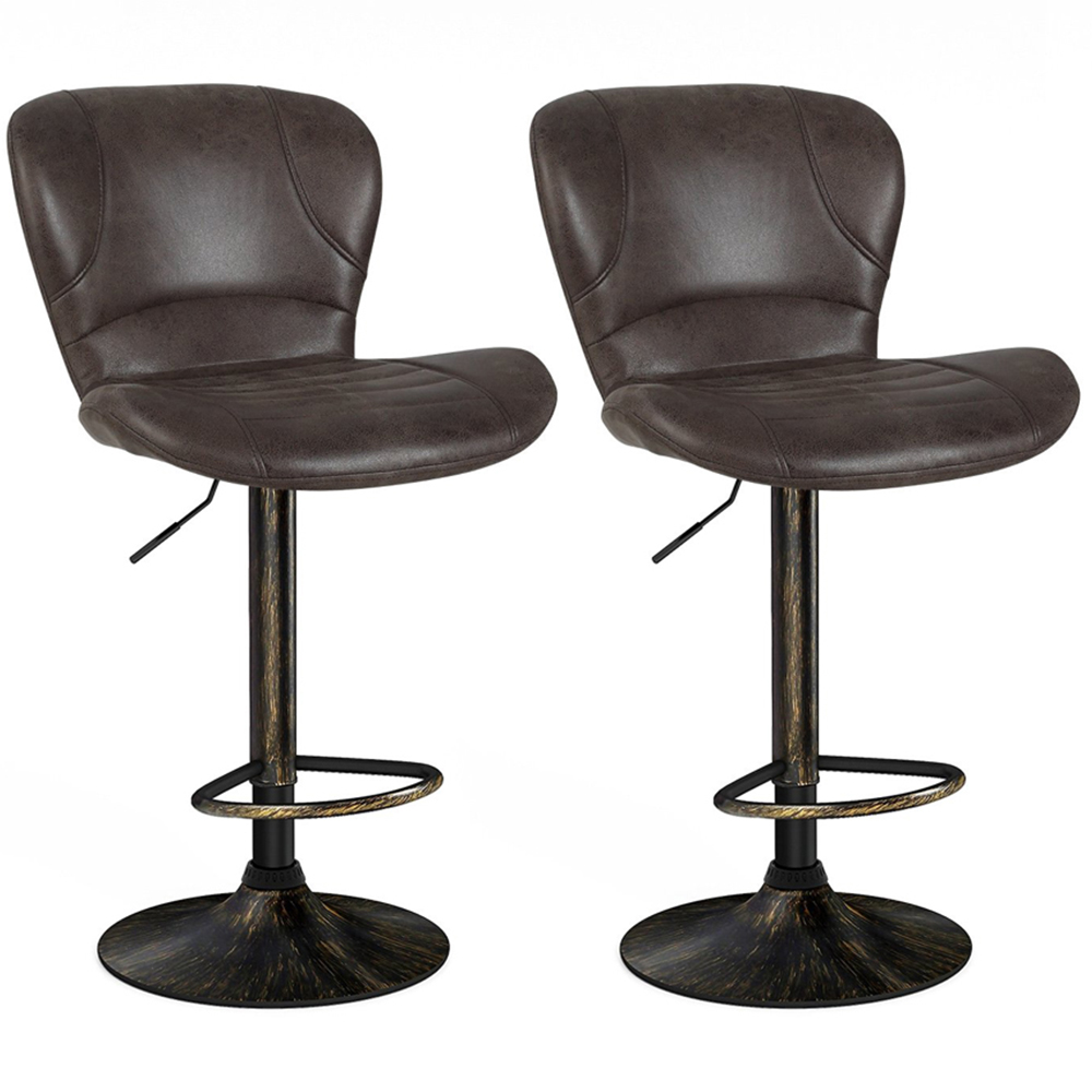 Costway Brown Height Adjustable Swivel Bar Stool Set of 2 Image 2
