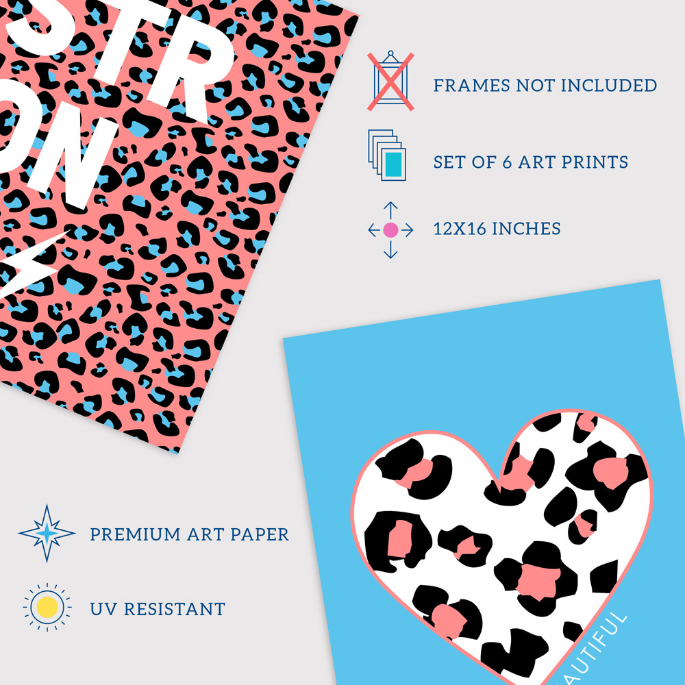 Wee Blue Coo Blue and Pink Leopard Pattern Bold Shapes Wall Art Print 30 x 41cm 6 Pack Image 4