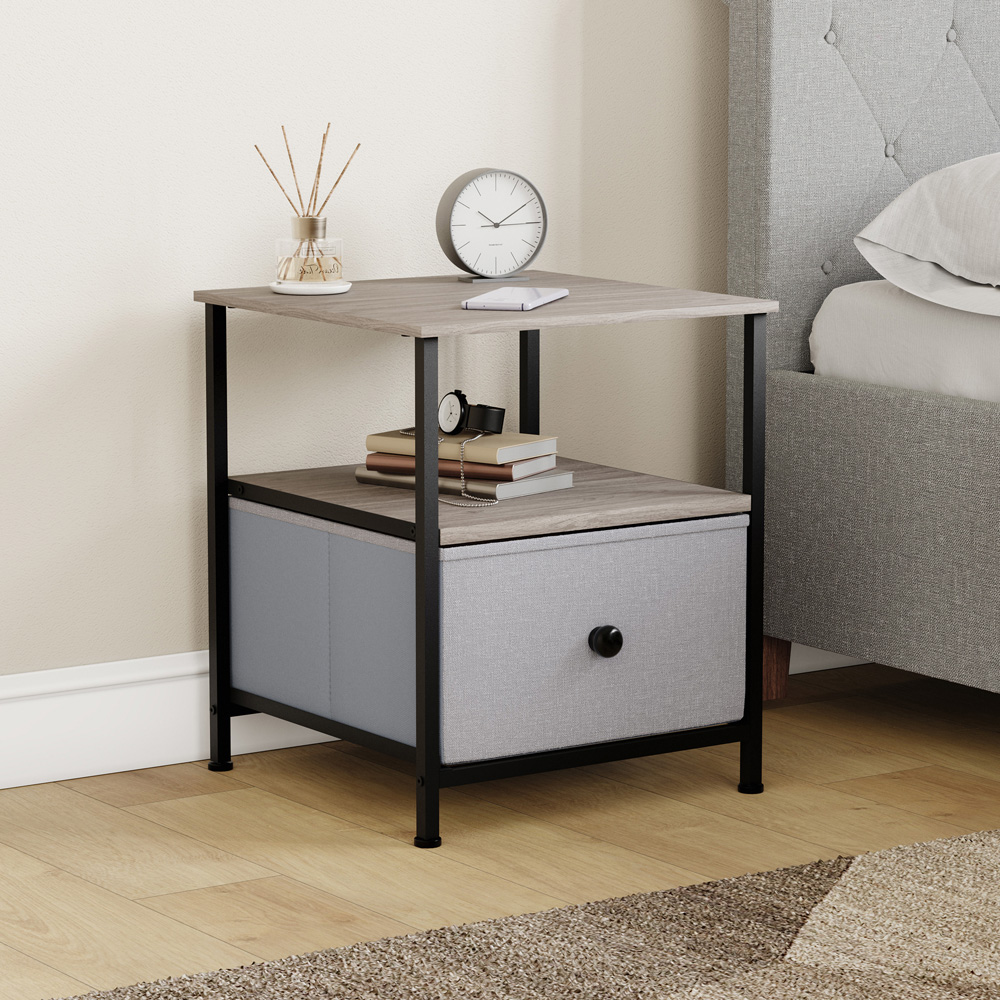 Vida Designs Chorley Single Drawer Single Shelf Beige and Grey Fabric Bedside Table Image 3