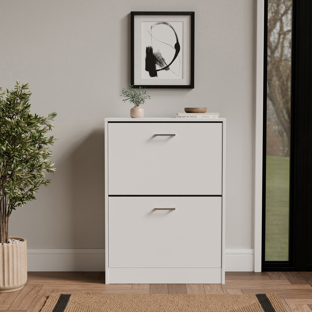 GFW Stirling 2 Tier White Shoe Cabinet Image 8