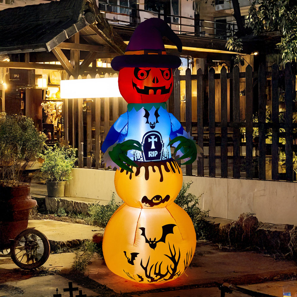 Living and Home Multicolour Inflatable LED Stacked Pumpkin Ghost Halloween Decoration 6ft Image 7