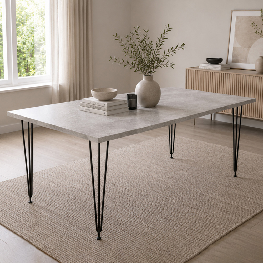 Kosy Koala 4 Seater Rectangular Dining Table with Hairpin Legs Light Stone Grey Image 1