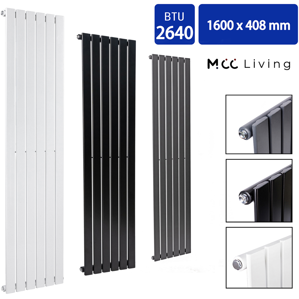 Black 2640 BTU Single Flat Panel Vertical Column Radiator 1600 x 408mm Image 4