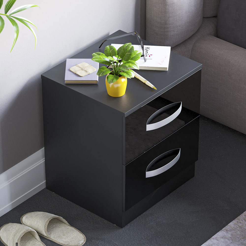 Vida Designs Hulio 2 Drawer Black Bedside Table Image 5
