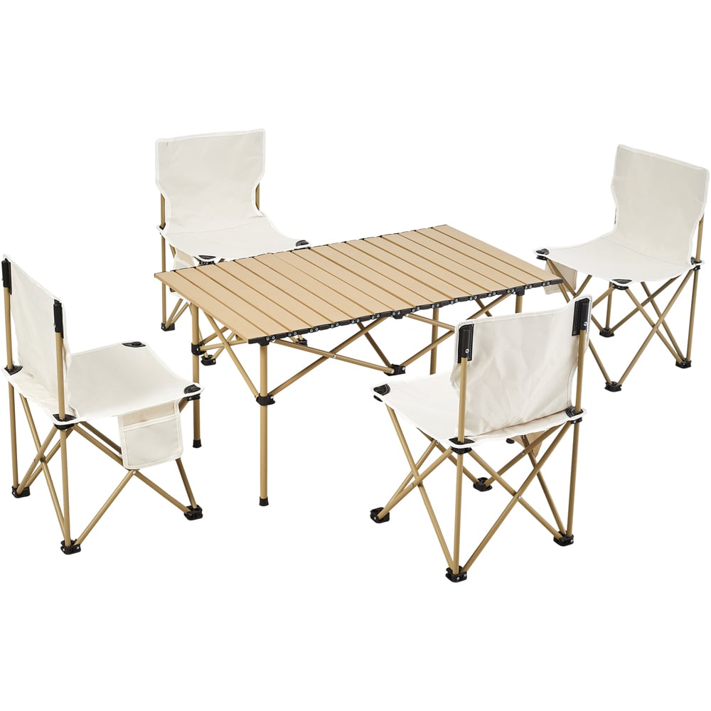 Living and Home 4 Seater Beige Portable Folding Camping Set Image 1