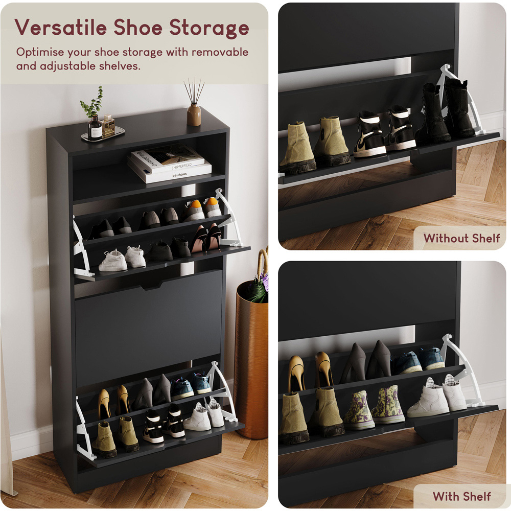 VIDA DESIGNS 3 Drawer Single Shelf Black Shoe Cabinet Image 6