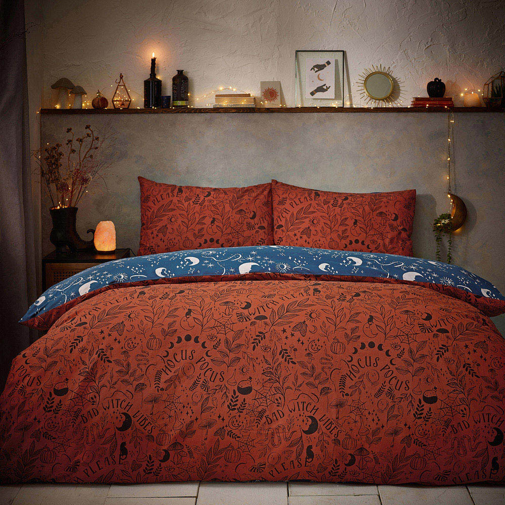 furn. Witchy Vibes Super King Rust Reversible Duvet Cover Set Image 4