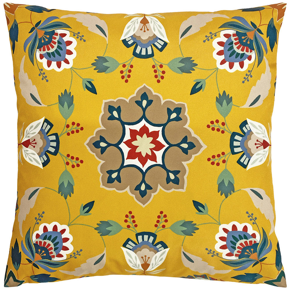 furn. Folk Flora Ochre Floral Outdoor Cushion Image 1