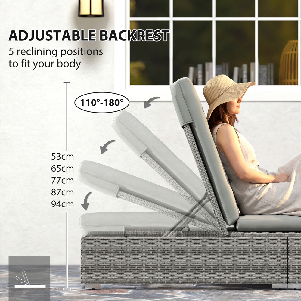 Outsunny Light Grey Wicker Adjustable Garden Chaise Sun Lounger Image 5