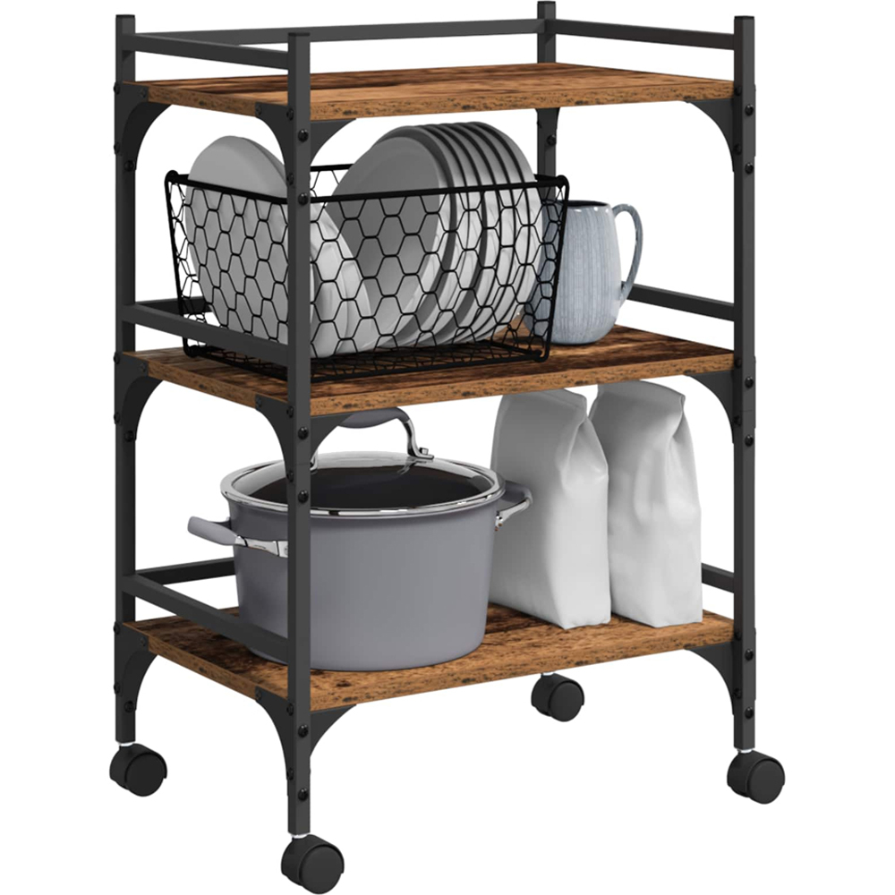 vidaXL 3 Shelf Old Wood Kitchen Trolley Image 3