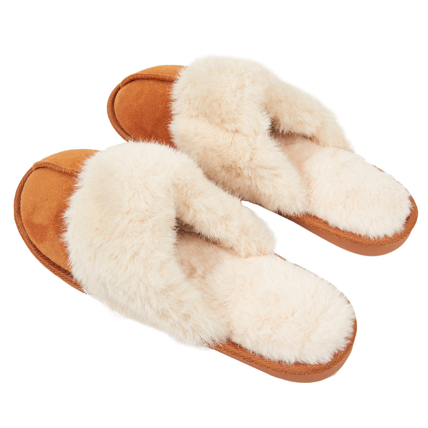 Womens Mule Suede Memory Foam Slippers - Brown Image 4