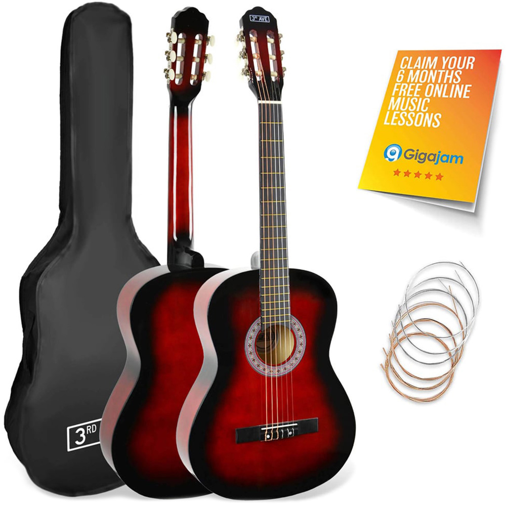3rd Avenue Redburst Full Size Classical Guitar Set Image 1