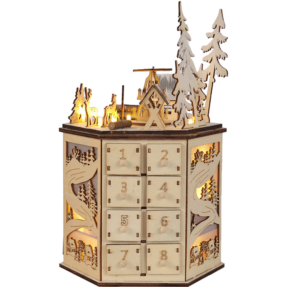 Living and Home LED Rotatable Wooden Christmas Advent Calendar Image 1