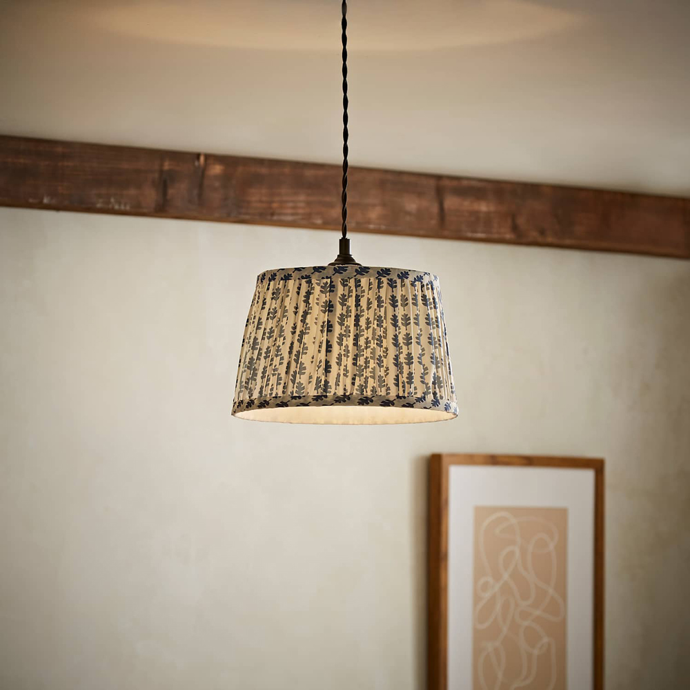 ValueLights Grange Blue Floral Pleated Small Pendant Shade Image 2