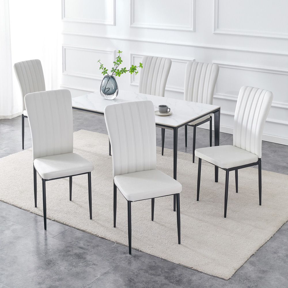 Elle Set of 6 Beige Velvet Effect Plush Padded Upholstered Dining Chair Image 7