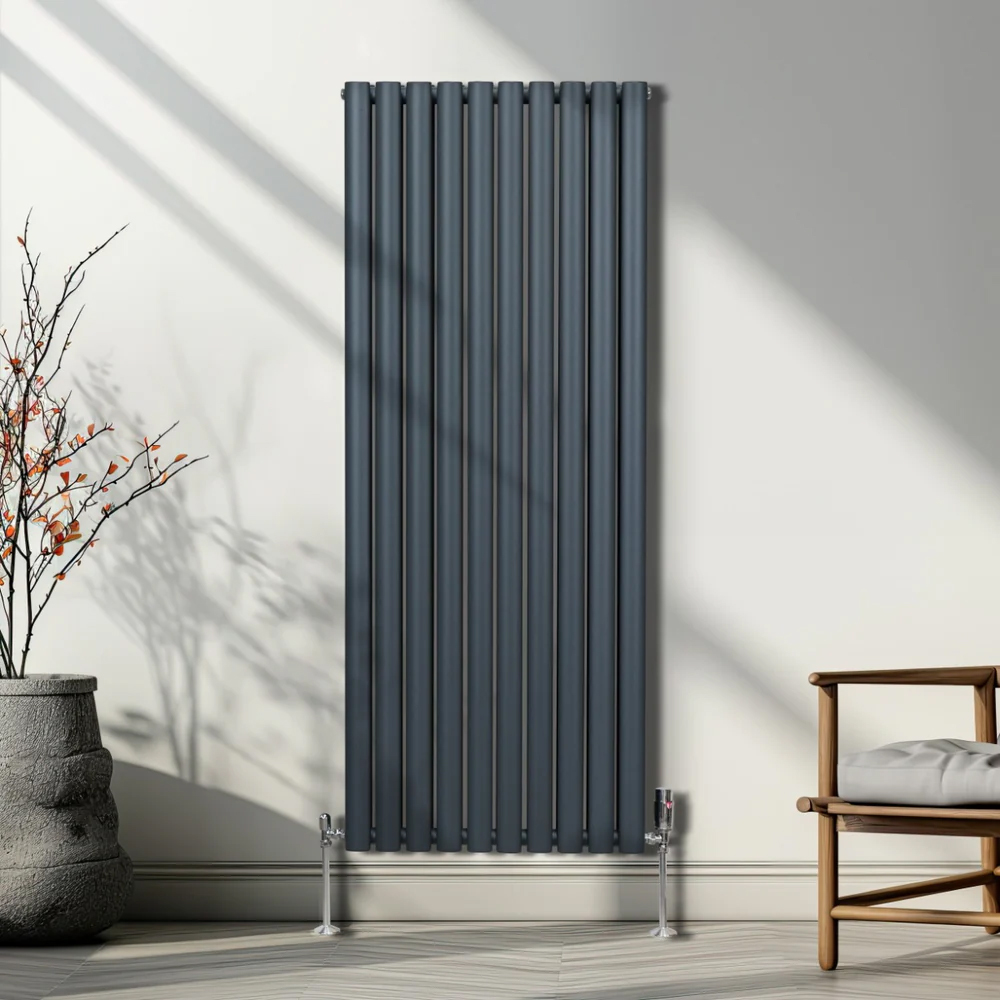 Monster Shop 6691BTU Anthracite Grey Oval Column Radiator and Valves 1600 x 600mm Image 5