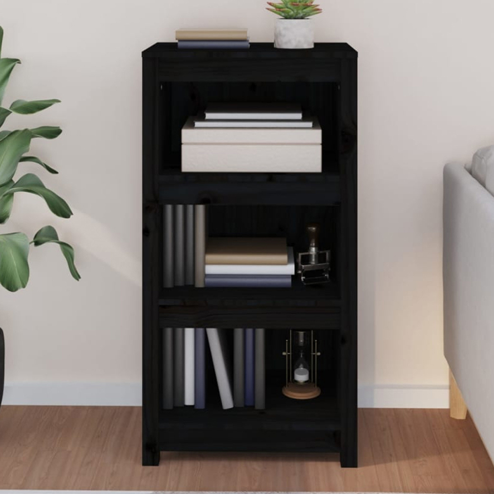 vidaXL 3 Shelf Black Solid Pine Wood Bookcase Image 1