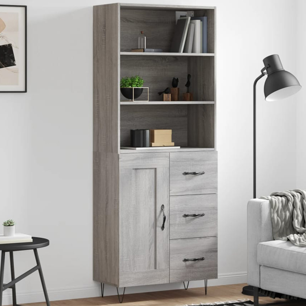vidaXL Single Door 3 Drawer 3 Shelf Grey Sonoma Tall Highboard Image 1