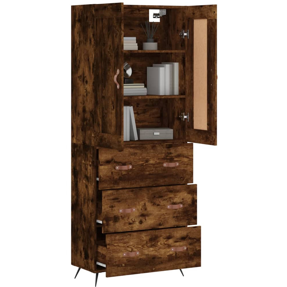 vidaXL 2 Door 3 Drawer Smoked Oak Highboard Image 3