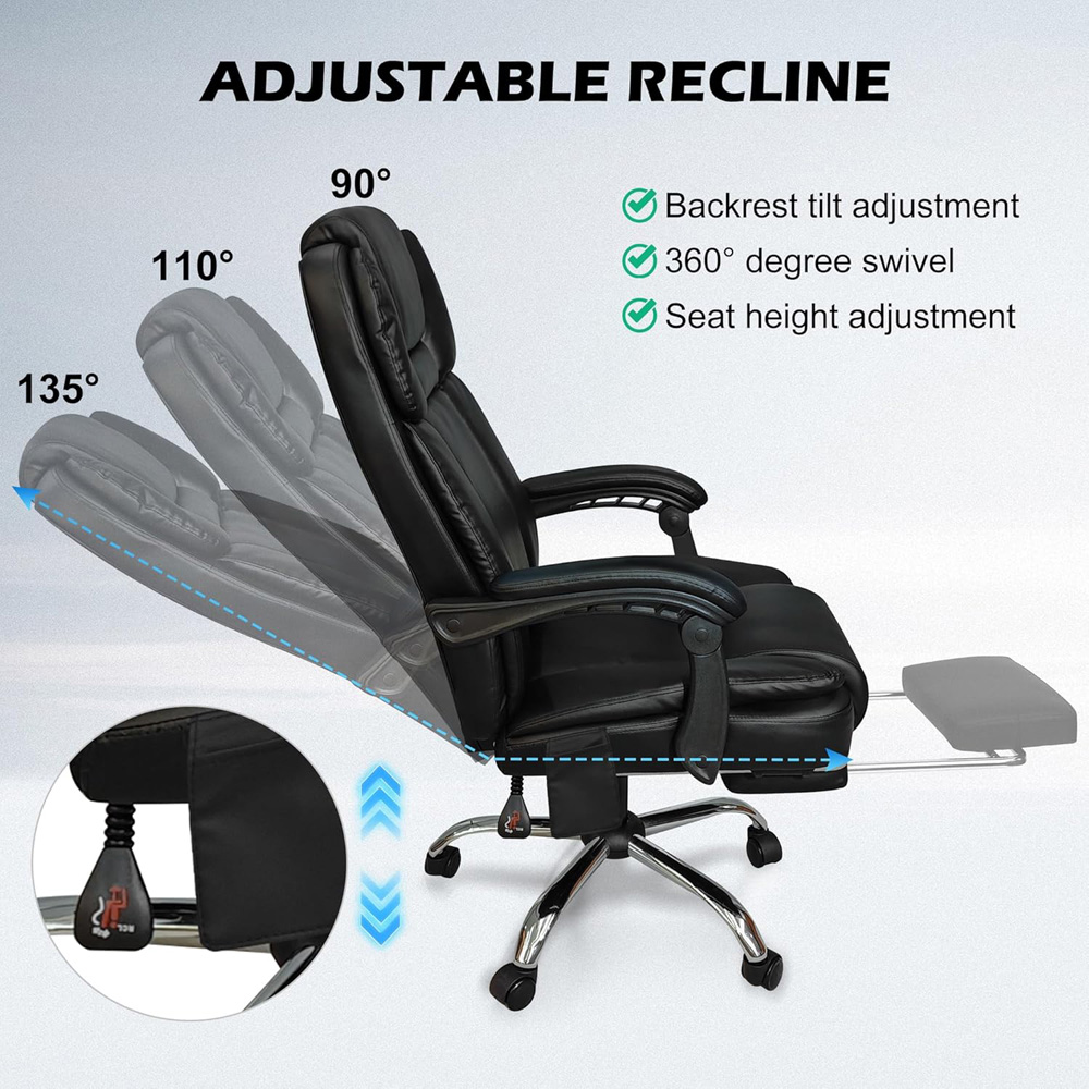 Alivio Black PU Leather Swivel Recliner Office Massage Chair with Footrest Image 5