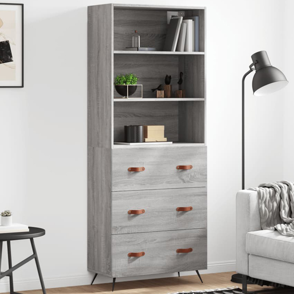 vidaXL 3 Drawer 3 Shelf Grey Sonoma Tall Highboard Image 1