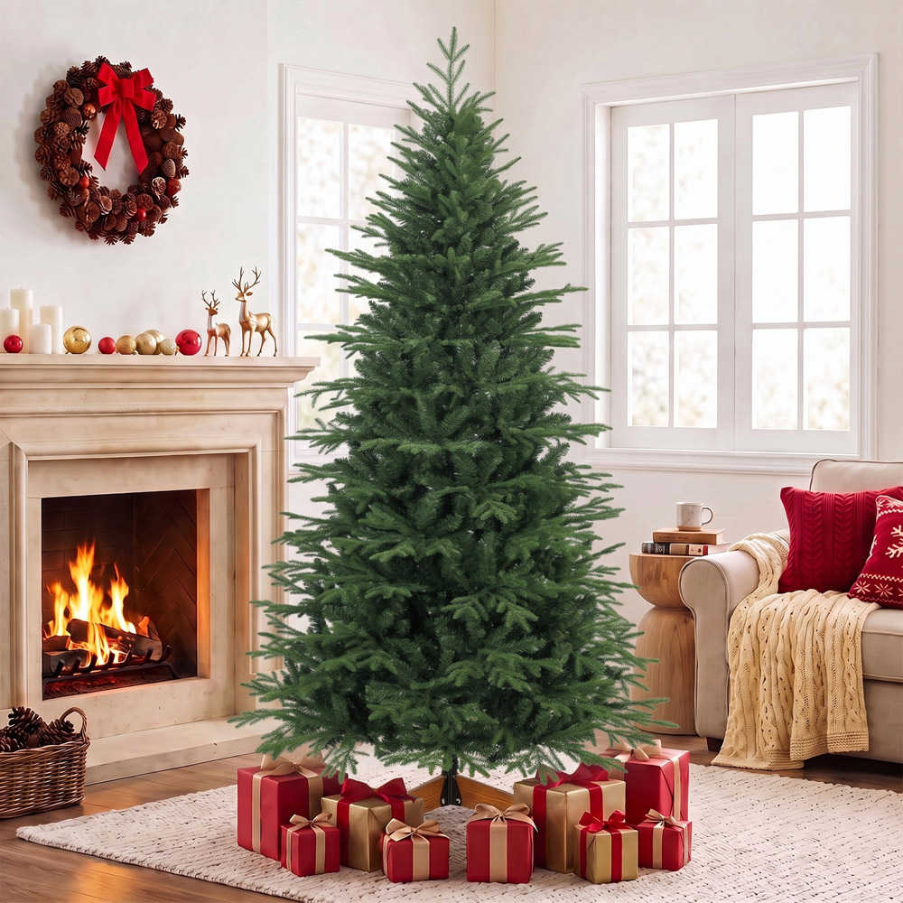 HOMCOM Green Artificial Christmas Tree with 2719 Branch Tips and Solid Pine Wood Stand 7ft Image 8