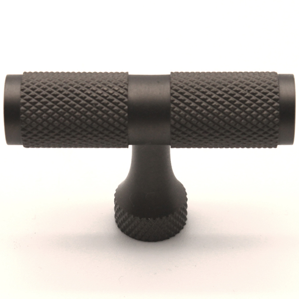 Spira Brass Gunmetal Grey Knurled T-Bar Pull Cupboard Handle Image 4