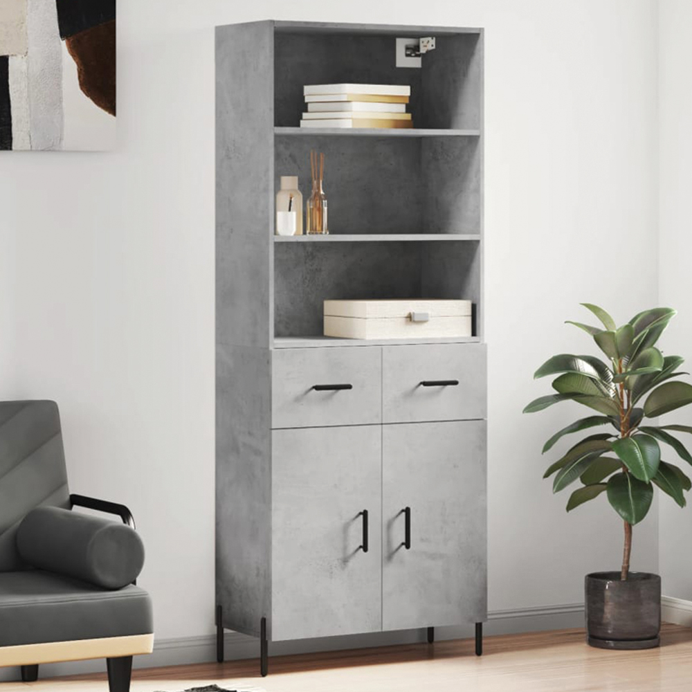 vidaXL 2 Door 2 Drawer 3 Shelf Concrete Grey Highboard Image 1