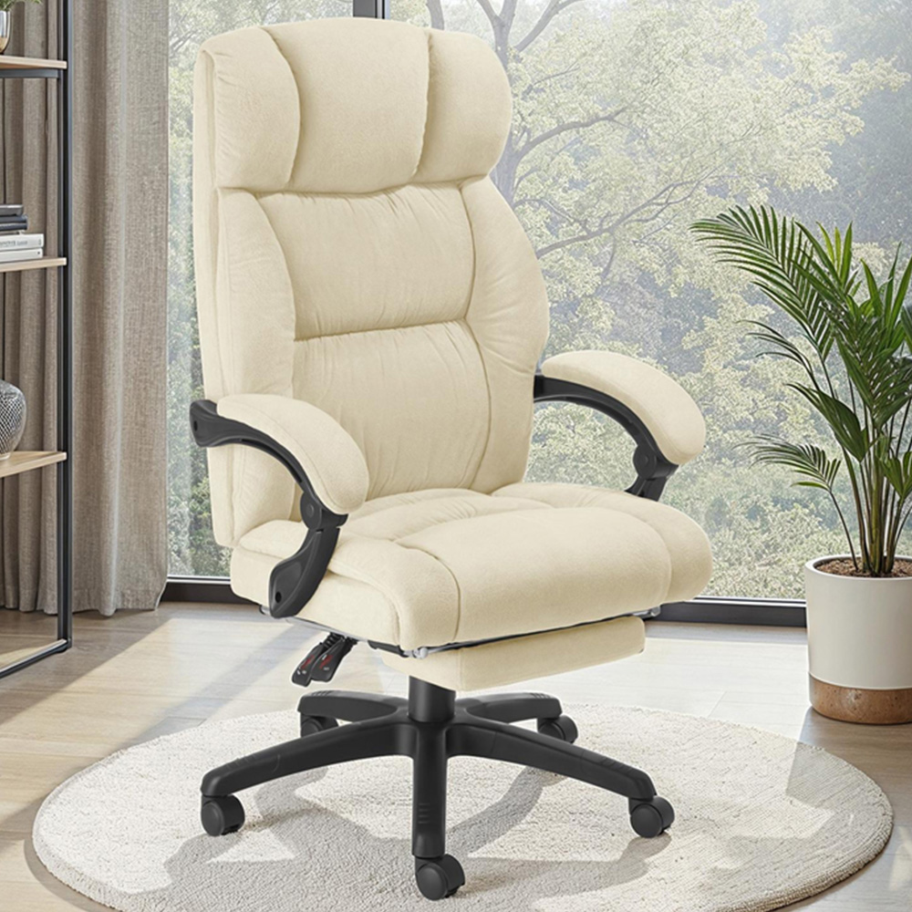 tectake Gillian Beige Swivel Velour Seat Office Chair with Folding Footrest Image 1