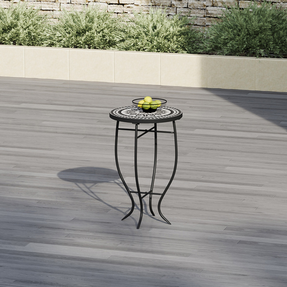 Living and Home White Mosaic Round Garden Accent Side Table Image 7