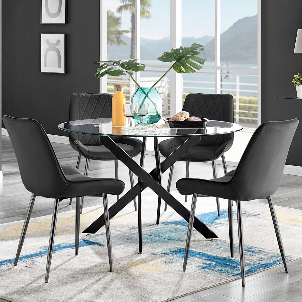 Furniturebox Arona Cesano 4 Seater Round Dining Set Black Image 1