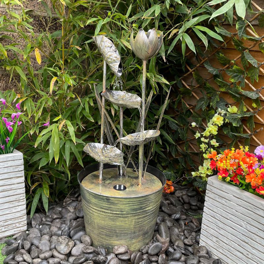 Tranquillity Zinc Flower Mains Powered LED Water Feature Image 2