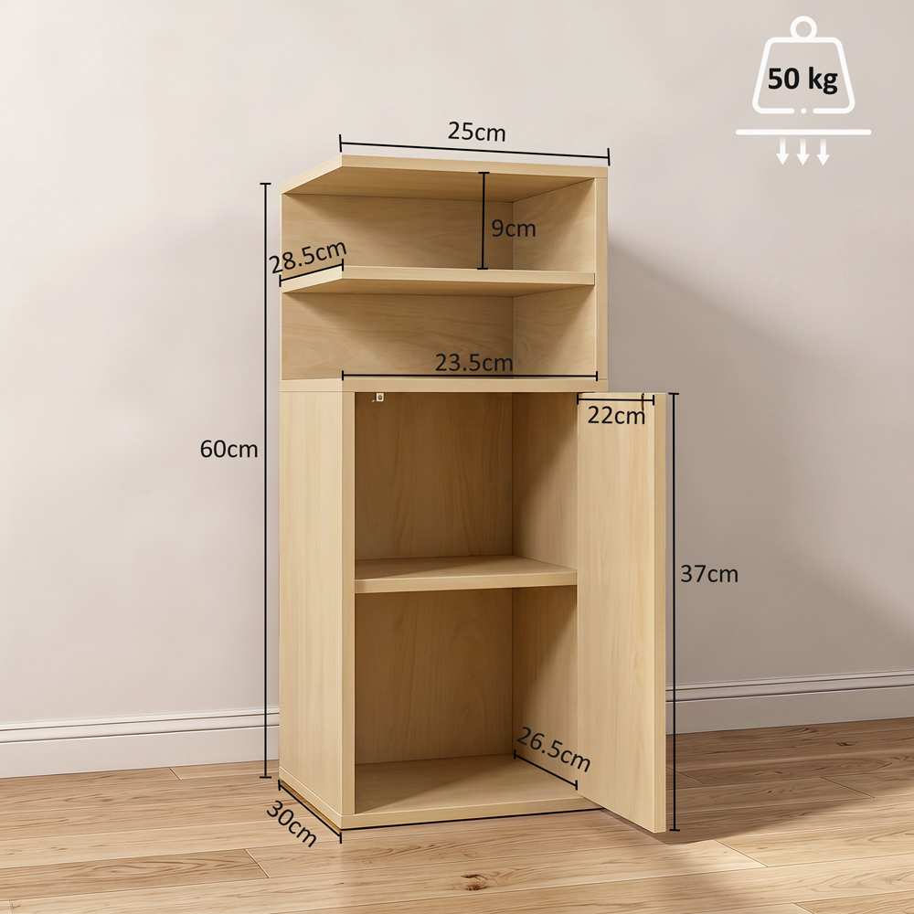 HOMCOM Single Door Oak Slim Bedside Table with Open Cubbies Set of 2 Image 9