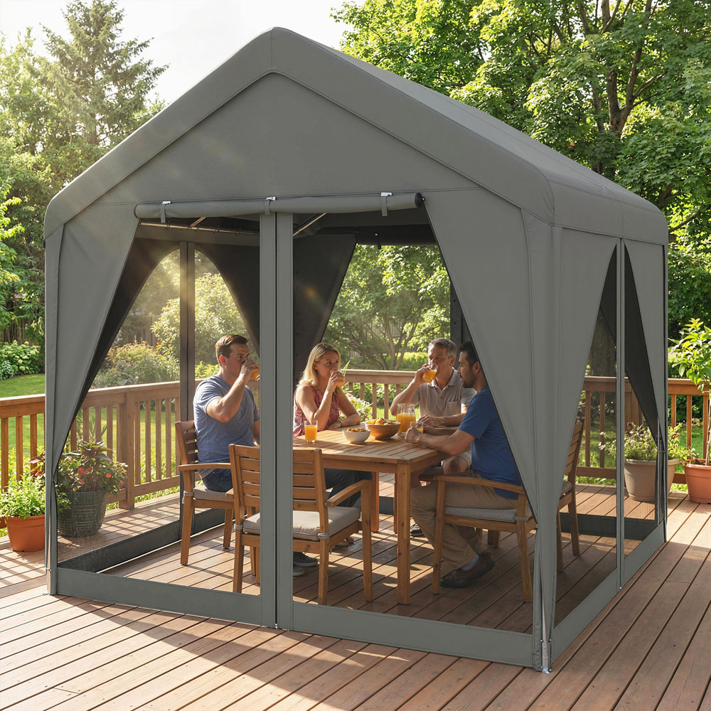Outsunny 3 x 3m Dark Grey Gazebo with Netting and Curtain Image 4