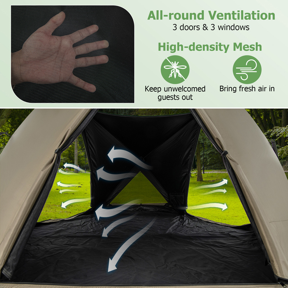 Costway Olive Green 6 Sided Family Tent with Rainfly and Skylight Image 8