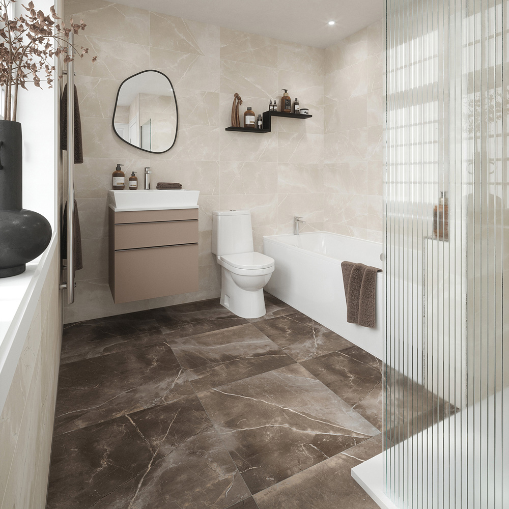 Johnson Tiles Melford Marble Dark Brown Rectified Tile 600 x 600mm 6 x 4 Pack Image 3