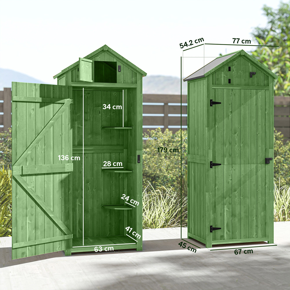 Outsunny 2.5 x 1.8ft Green Wooden Garden Tool House Shed Image 9