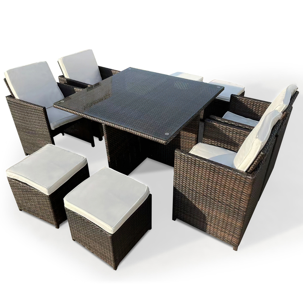 Furniture One 8 Seater Rattan Dining Set Brown Image 2