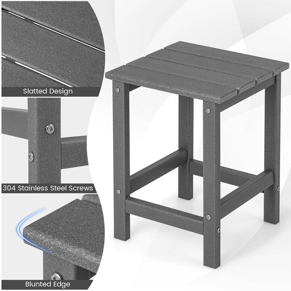 Costway Grey Square HDPE Outdoor Side Table Image 8