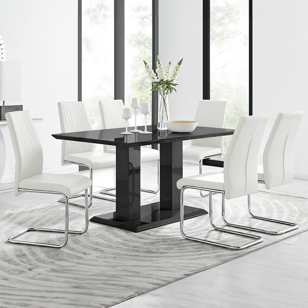 Furniturebox Molini Fortana 6 Seater Dining Set Black High Gloss and White Image 1