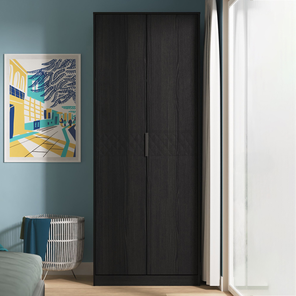Crowndale Harlequin 2 Door Black Ash Tall Wardrobe Ready Assembled Image 1