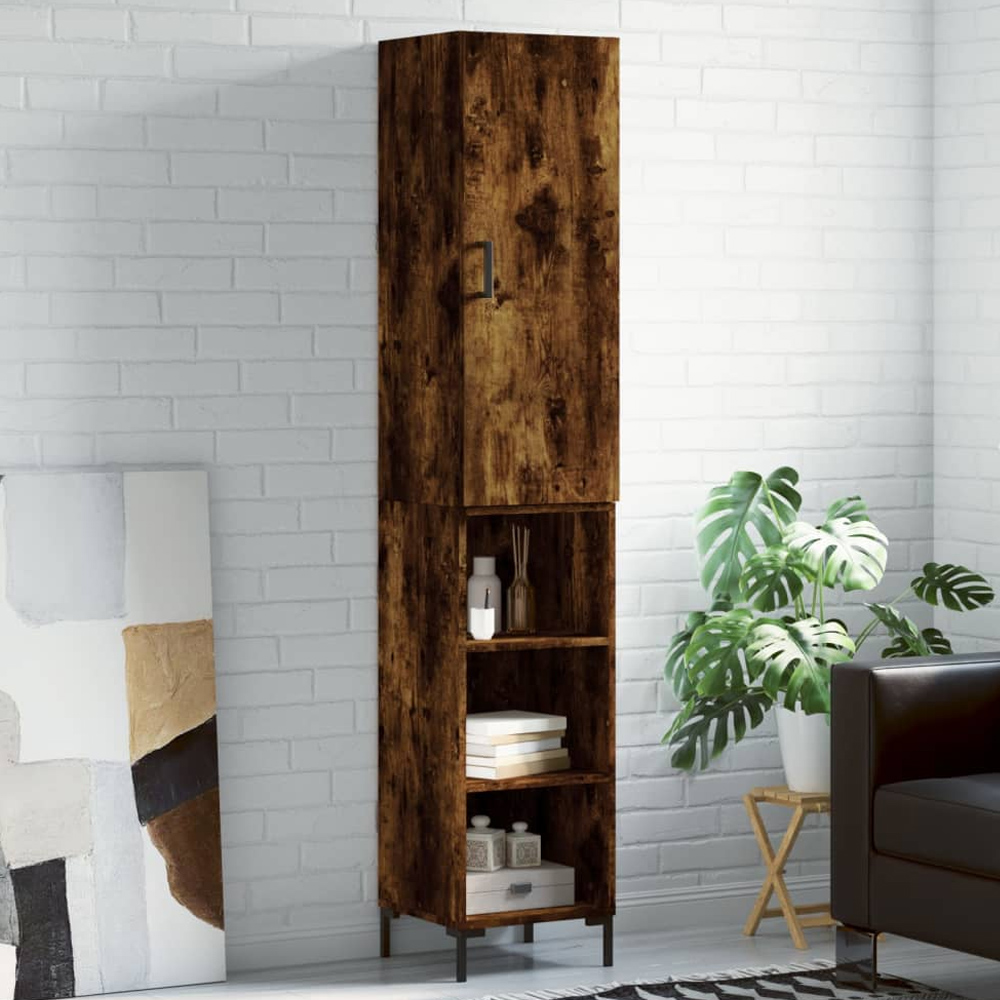 vidaXL Single Door 3 Shelf Smoked Oak Highboard Image 1