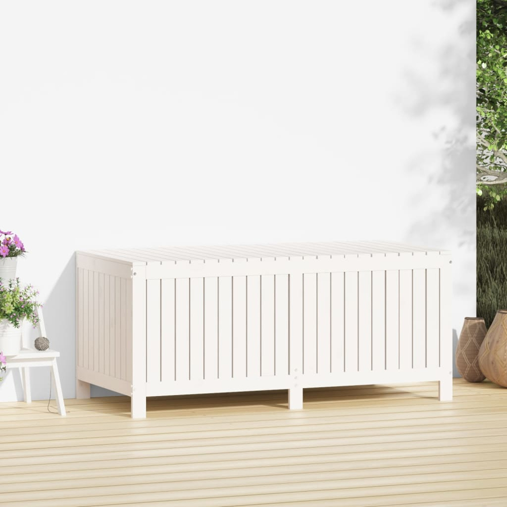 vidaXL 64 x 147 x 68cm White Pine Wood Garden Storage Box Image 2