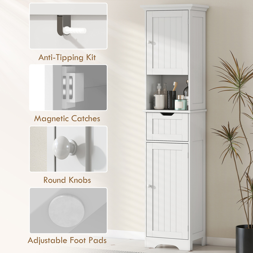 Portland 2 Door Single Drawer Single Shelf Tall Bathroom Storage Cabinet with LED Light Image 8