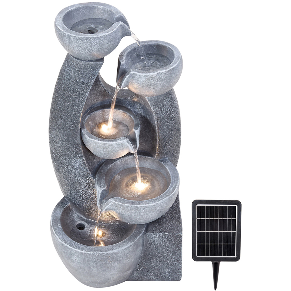 Living and Home 5-Tier Stone Effect Cascading Bowl Solar LED Water Feature Image 1