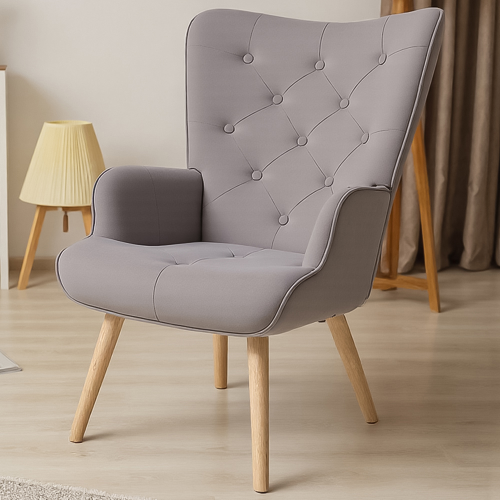 Living and Home Grey Flannel Upholstered Tufted Lounge Chair Image 1